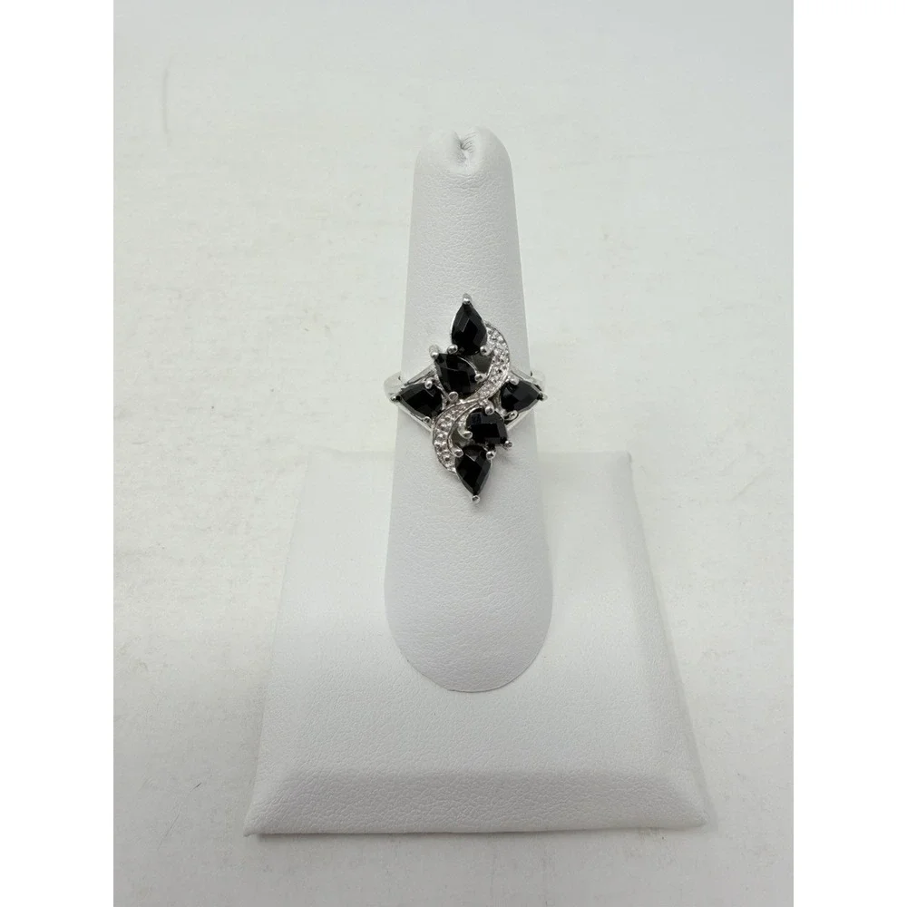Shop LC Black Onyx Platinum Bond Brass Stud Earrings and Size 6 Ring 5583